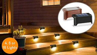 4, 8 or 16-Pack of Waterproof LED Solar Step Lights - 2 Colours