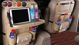1 or 2 Faux Leather Car Seat Organisers with Table & Drinks Holders - ...