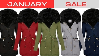 Faux Fur Parka Style Drawstring Coat - 5 Colours & 8 Sizes