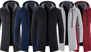 Men's Long Hooded Zipper Coat - 6 Sizes & 5 Colours