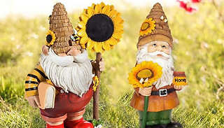 1 or 2 Sunflower Gnome Dwarf Garden Statue Ornaments - 2 Designs