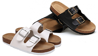 Slip-On Double Buckle Cork Sandals - 4 Sizes & 2 Colours