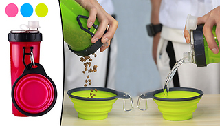 2-in-1 Pet Food & Water Bottle with Travel Bowl - 3 Colours