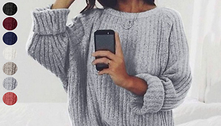 Women's Casual Ribbed Knitted Jumper - 7 Colours & 4 Sizes
