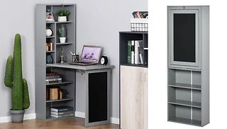 HOMCOM Bookcase with Convertible Desk & Chalkboard 