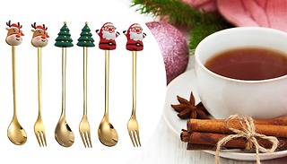 6-Piece Christmas Spoons and Forks Set - 2 Colour Options