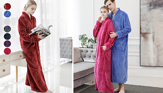 Unisex Soft Long-Sleeved Flannel Bathrobe - 7 Colours & 2 Sizes