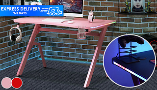 HOMCOM Light-Up LED Gaming Desk With Cup Holder & Controller Rack - 2 ...