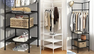 3-Tier Corner Clothes Rack with Rail - 2 Colours