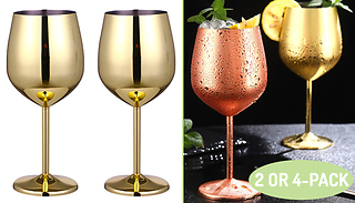 2 or 4-Pack Stainless Steel Stemmed Wine Glasses - 2 Colours