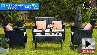 4-Piece Rattan Garden Set with Cushions - 2 Colours & Optional Cover