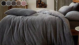 Teddy Fleece Duvet Cover with Optional Fitted Sheet - 4 Colours
