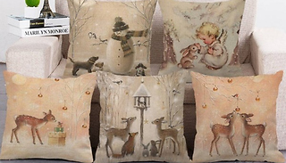 1, 2 or 3-Pack of Christmas Traditional Linen Cushion Covers - 15 Desi ...