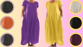 Vintage-Style Loose Cotton Dress - 8 Colours, 4 Sizes