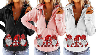 Christmas Gonks Casual Half-Zip Festive Fleece - 3 Colours & 6 Sizes