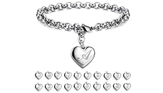 Heart Shape Initial Chain Charm Bracelet - Choose Any Letter