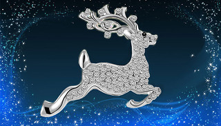 Simulated Crystal Reindeer Brooch