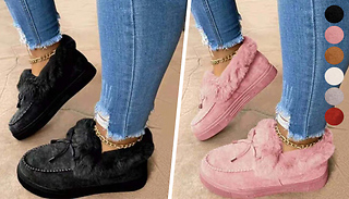 Bowknot Suede Faux Fur Moccasin Shoes - 6 Sizes & 6 Colours
