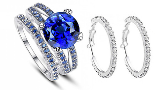 2.33ct Blue Simulated Sapphire Double Ring + FREE Earrings!