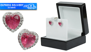 Created Diamond Pink Heart Cut Stud Earrings