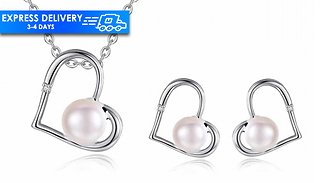 Freshwater Pearl Heart Pendant Necklace & Earrings Set