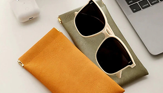 2-Pack of Squeeze-Top PU-Leather Sunglasses Pouches - 2 Style Options 