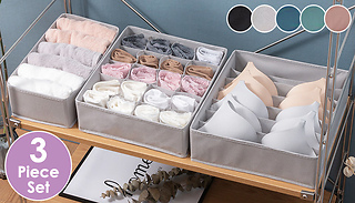 3-Piece Underwear Fabric Drawer Organiser Set - 5 Colours 