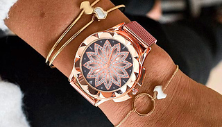 Rose Gold Flower Rhinestone Watch