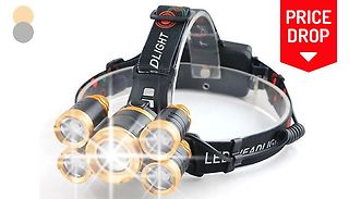 5-LED 3000 Lumens Outdoor Headlamp with Adjustable Zoom - 2 Colours