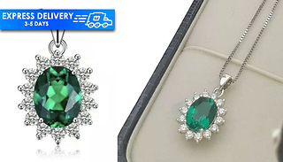 White Gold Green Oval Cut Created Diamond Necklace