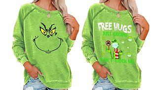 'Grinch Themed' Round Neck Long Sleeve Top - 2 Designs & 6 Sizes
