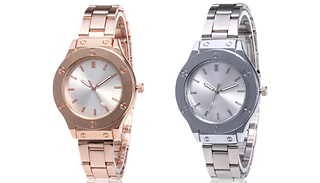 Quartz Movement Rivet Watch in Silver or Rose Gold Tone