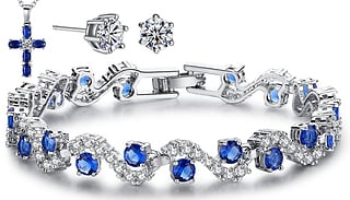 Sapphire & Swarovski Crystal Jewellery Set- Includes Bracelet, Necklac ...