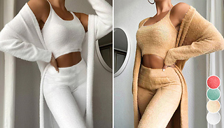 3-Piece Fuzzy High-Waisted Loungewear Set - 4 Colours & 5 Sizes