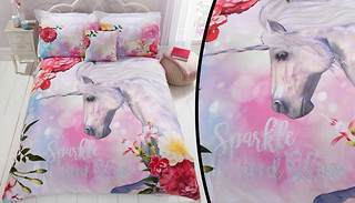 Unicorn Glitter Duvet Cover with Pillowcases - 3 Sizes