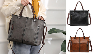 Vintage Leather-Look Tote Handbag - 3 Colours