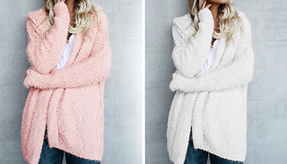Women's Fluffy Hooded Cardigan - 4 UK Sizes & 4 Colours