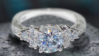 Silver-Tone Cut Crystals Ring - 5 Sizes