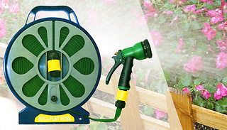 50ft Flat Garden Hose & Spray Gun - 7 Settings!