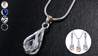 Simulated Crystal Earring & Necklace Set - 4 Colours