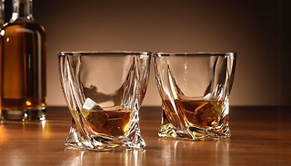Pair of Twisted Drinking Glasses with Ice Stones