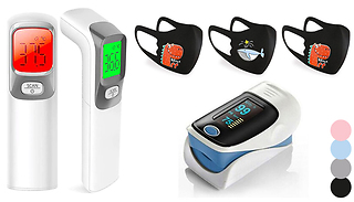 Digital Thermometer, Fingertip Oximeter & Kids Face Cover Bundle - 5 O ...