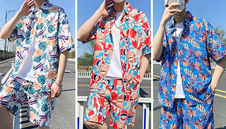 Men's 2-Piece Colourful Hawaiian Shirt & Shorts Set - 3 Colours & 5 Si ...