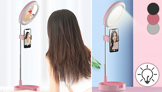 Folding Telescopic LED Ring-Light Make-Up Mirror - 3 Colours
