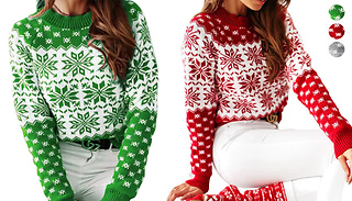 Women's Snowflake Knitted Winter Jumper - 3 Colours & 4 Sizes