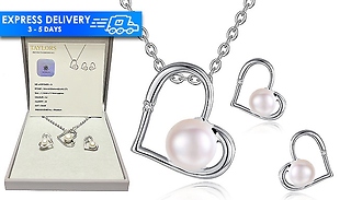 Genuine Diamond and Freshwater Pearl Pendant & Earring Set