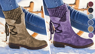 Women's Faux Leather Knitted Top Boots - 5 Colours & 5 Sizes