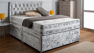 The Balencigo Silver Crushed-Velvet Divan Bed & Memory Foam Mattress - ...