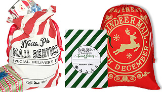1 or 2 Large Canvas Christmas Drawstring Bags - 5 Designs