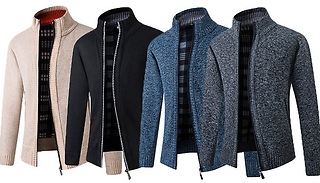 Men's Knitted Fleece-Lined Cardigan - 7 Colours & 5 Sizes